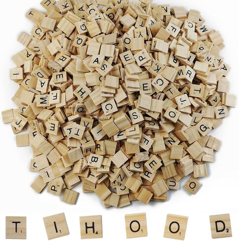 TIHOOD 1000 قطعة من حروف الخربشة للحرف اليدوية، بلاط الخربشة الخشبية، تزيين الهدايا الخشبية بنفسك، صنع قواعد الحروف الأبجدية ولعبة الكلمات المتقاطعة in Saudi Arabia