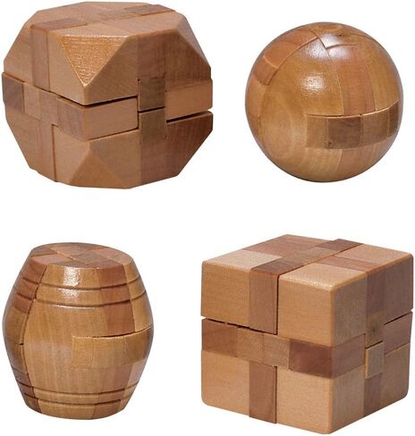 Mini Wood Brain Teaser Set of Four-Classic Designed Light Wood Stain - Wooden Brainteaser Puzzles & Fun Gifts in Saudi Arabia