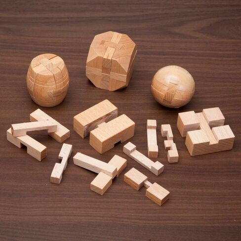 Mini Wood Brain Teaser Set of Four-Classic Designed Light Wood Stain - Wooden Brainteaser Puzzles & Fun Gifts in Saudi Arabia