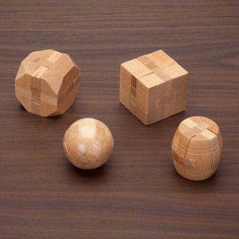 Mini Wood Brain Teaser Set of Four-Classic Designed Light Wood Stain - Wooden Brainteaser Puzzles & Fun Gifts in Saudi Arabia
