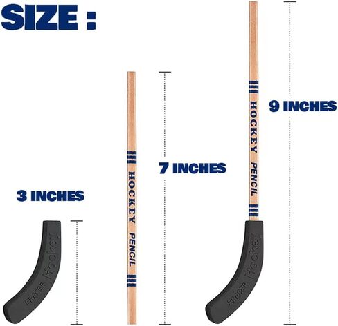 MINERGUY Hockey Pencils with Erasers 18pcs, 9-inch Hockey Sticks Pencils party favor, 6 Colors for Eraser, Hockey Fan Gifts for Kids, for School Table Hockey Game Pencil, Hockey Party Favors in Kuwait