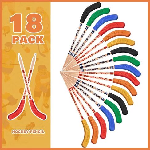 MINERGUY Hockey Pencils with Erasers 18pcs, 9-inch Hockey Sticks Pencils party favor, 6 Colors for Eraser, Hockey Fan Gifts for Kids, for School Table Hockey Game Pencil, Hockey Party Favors in Kuwait