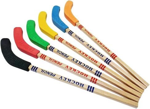 MINERGUY Hockey Pencils with Erasers 18pcs, 9-inch Hockey Sticks Pencils party favor, 6 Colors for Eraser, Hockey Fan Gifts for Kids, for School Table Hockey Game Pencil, Hockey Party Favors in Kuwait
