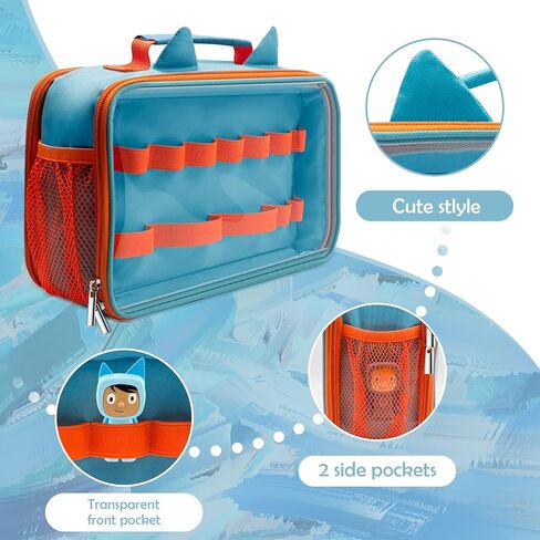 Sun3drucker 2023 Carrying Case for Toniebox Tonie Figures Characters - Transparent Bag for 26-32 Tonie Characters, Storage Bag with Handle Bar, Cute Design (Bag ONLY), Blue in Kuwait
