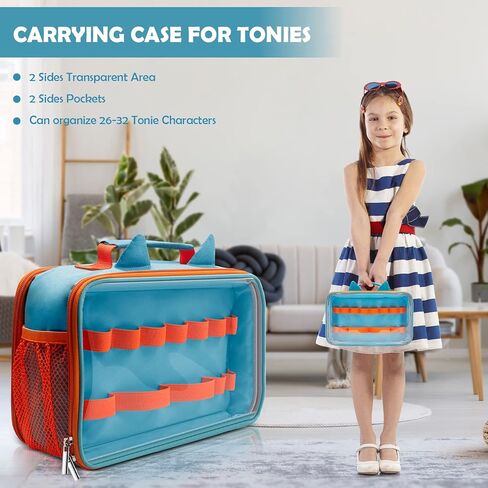 Sun3drucker 2023 Carrying Case for Toniebox Tonie Figures Characters - Transparent Bag for 26-32 Tonie Characters, Storage Bag with Handle Bar, Cute Design (Bag ONLY), Blue in Kuwait