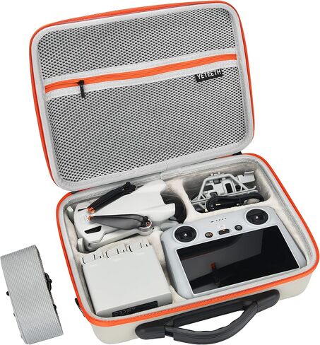 YETEETH Mini 3/Mini 3 Pro حقيبة حمل، حقيبة كتف محمولة للسفر مصنوعة من جلد البولي يوريثان لملحقات DJI Mini 3/Mini 3 Pro RC (رمادي وبرتقالي) in Kuwait