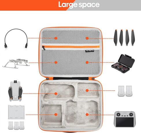 YETEETH Mini 3/Mini 3 Pro حقيبة حمل، حقيبة كتف محمولة للسفر مصنوعة من جلد البولي يوريثان لملحقات DJI Mini 3/Mini 3 Pro RC (رمادي وبرتقالي) in Kuwait