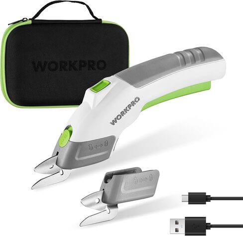 مقص كهربائي لاسلكي من WORKPRO مزود بشفرتين، أداة قص قوية قابلة لإعادة الشحن 4 فولت للنسيج والجلود والسجاد والكرتون، مقصات كهربائية للخياطة وسجلات القصاصات والحرف اليدوية in Kuwait