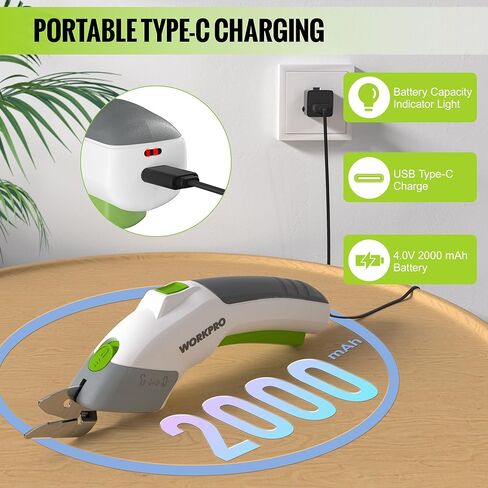 مقص كهربائي لاسلكي من WORKPRO مزود بشفرتين، أداة قص قوية قابلة لإعادة الشحن 4 فولت للنسيج والجلود والسجاد والكرتون، مقصات كهربائية للخياطة وسجلات القصاصات والحرف اليدوية in Kuwait