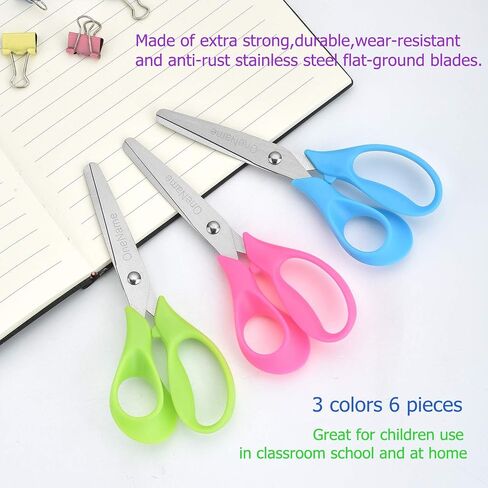 OneName Left-Handed Kids Scissors 6 Pack 5 Inch Left hand scissors for child School Student Scissors,Stainless Steel Sharp Blade Comfort-Grip Handles Blunt Lefty Safety Scissors for Kids Scissor in Kuwait