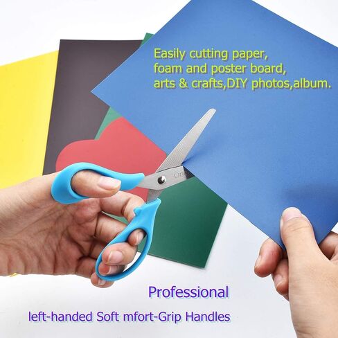 OneName Left-Handed Kids Scissors 6 Pack 5 Inch Left hand scissors for child School Student Scissors,Stainless Steel Sharp Blade Comfort-Grip Handles Blunt Lefty Safety Scissors for Kids Scissor in Kuwait