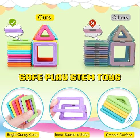 مكعبات مغناطيسية مطورة بالوان الحلوى للاطفال بعمر 3 و4 و5 و6 و7 و8 سنوات، العاب بناء تعليمية للتعلم والتكنولوجيا والهندسة والرياضيات للاطفال من 52 قطعة in Kuwait