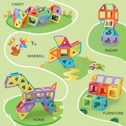 مكعبات مغناطيسية مطورة بالوان الحلوى للاطفال بعمر 3 و4 و5 و6 و7 و8 سنوات، العاب بناء تعليمية للتعلم والتكنولوجيا والهندسة والرياضيات للاطفال من 52 قطعة in Kuwait