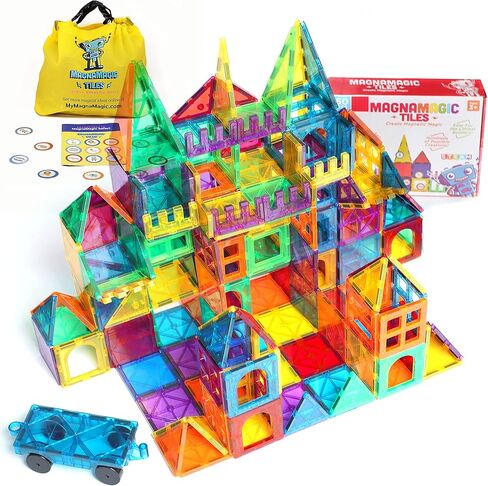 MagnaMagic 60 Piece Set 3D Magnet Building Tiles Plus Free Storage Bag - Safari Theme Kids Magnetic Tiles Set with Geometric Shape - Educational Magnet Tiles and Magnetic Building Blocks for Kids in Kuwait