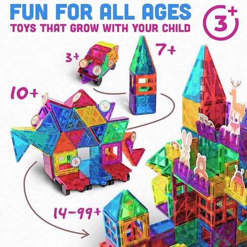 MagnaMagic 60 Piece Set 3D Magnet Building Tiles Plus Free Storage Bag - Safari Theme Kids Magnetic Tiles Set with Geometric Shape - Educational Magnet Tiles and Magnetic Building Blocks for Kids in Kuwait