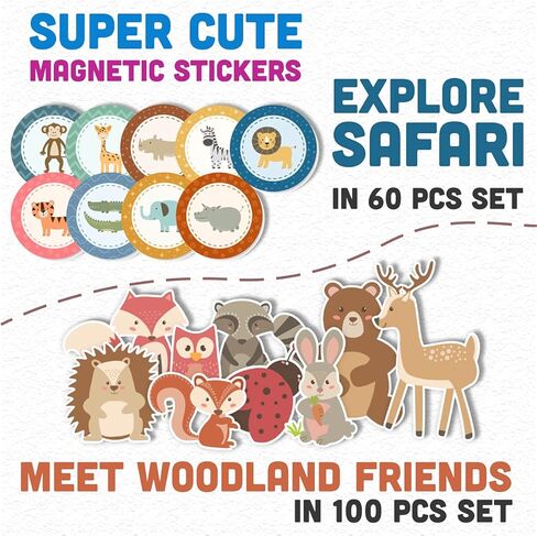 MagnaMagic 60 Piece Set 3D Magnet Building Tiles Plus Free Storage Bag - Safari Theme Kids Magnetic Tiles Set with Geometric Shape - Educational Magnet Tiles and Magnetic Building Blocks for Kids in Kuwait