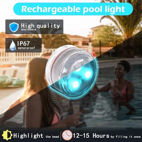 عبوة من 3 قطع من KNULIEEL: ألعاب حمام السباحة، 3 مصابيح LED قابلة لإعادة الشحن لحمام السباحة + 3 كرات شاطئ | 16 لونًا من الأضواء، 4 أوضاع إضاءة | ديكورات حمام السباحة المتوهجة في الظلام للأطفال والكبار | ألعاب البلياردو للكبار والعائلة in Kuwait