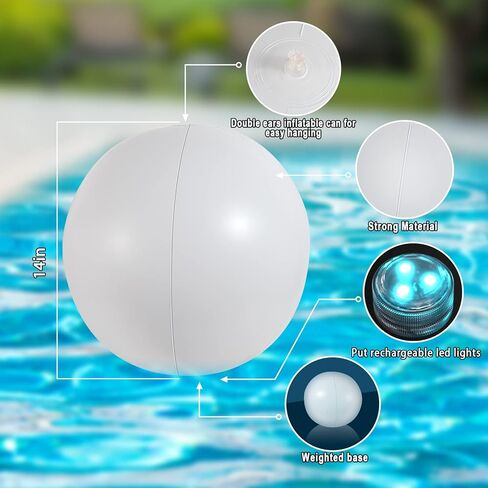 عبوة من 3 قطع من KNULIEEL: ألعاب حمام السباحة، 3 مصابيح LED قابلة لإعادة الشحن لحمام السباحة + 3 كرات شاطئ | 16 لونًا من الأضواء، 4 أوضاع إضاءة | ديكورات حمام السباحة المتوهجة في الظلام للأطفال والكبار | ألعاب البلياردو للكبار والعائلة in Kuwait