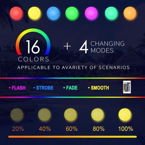 عبوة من 3 قطع من KNULIEEL: ألعاب حمام السباحة، 3 مصابيح LED قابلة لإعادة الشحن لحمام السباحة + 3 كرات شاطئ | 16 لونًا من الأضواء، 4 أوضاع إضاءة | ديكورات حمام السباحة المتوهجة في الظلام للأطفال والكبار | ألعاب البلياردو للكبار والعائلة in Kuwait