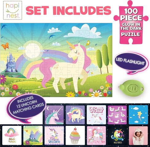 Hapinest 100 Piece Glow-in-The-Dark Dinosaur Jigsaw Puzzle for Kids Boys and Girls Gifts Ages 5 6 7 8 9 10 11 12 Years Old and Up in Kuwait