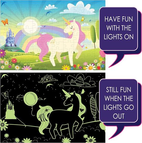 Hapinest 100 Piece Glow-in-The-Dark Dinosaur Jigsaw Puzzle for Kids Boys and Girls Gifts Ages 5 6 7 8 9 10 11 12 Years Old and Up in Kuwait
