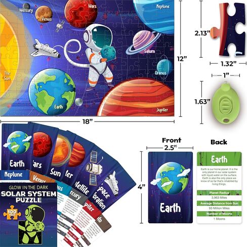 Hapinest 100 Piece Glow-in-The-Dark Dinosaur Jigsaw Puzzle for Kids Boys and Girls Gifts Ages 5 6 7 8 9 10 11 12 Years Old and Up in Kuwait
