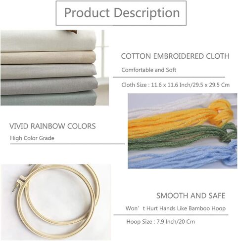 YINVA 3 Sets Embroidery Beginner Kits Embroidery Starter Kit Cross Stitch Kit Include 3 Embroidery Clothes with Floral Pattern Instructions Hoops Floss Thread Fabric Needles for Beginners in Kuwait