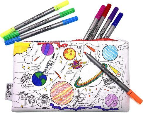 eatsleepdoodle Cars and Tractors Pencil Case for Kids w/ 10pk Washable Markers - 8.5x6in Coloring Pencil Pouch - Ultra Washable & Reusable Arts and Crafts for Kids in Kuwait