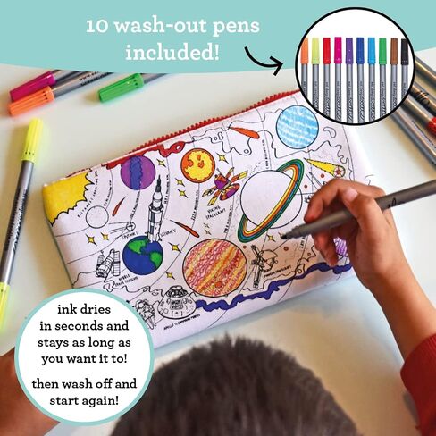 eatsleepdoodle Cars and Tractors Pencil Case for Kids w/ 10pk Washable Markers - 8.5x6in Coloring Pencil Pouch - Ultra Washable & Reusable Arts and Crafts for Kids in Kuwait