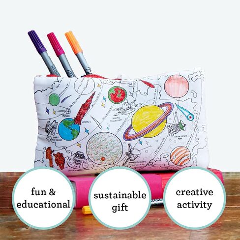 eatsleepdoodle Cars and Tractors Pencil Case for Kids w/ 10pk Washable Markers - 8.5x6in Coloring Pencil Pouch - Ultra Washable & Reusable Arts and Crafts for Kids in Kuwait