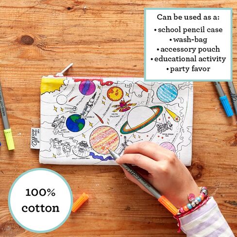 eatsleepdoodle Cars and Tractors Pencil Case for Kids w/ 10pk Washable Markers - 8.5x6in Coloring Pencil Pouch - Ultra Washable & Reusable Arts and Crafts for Kids in Kuwait