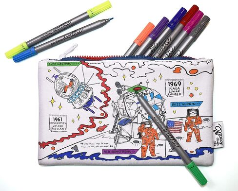 eatsleepdoodle Cars and Tractors Pencil Case for Kids w/ 10pk Washable Markers - 8.5x6in Coloring Pencil Pouch - Ultra Washable & Reusable Arts and Crafts for Kids in Kuwait