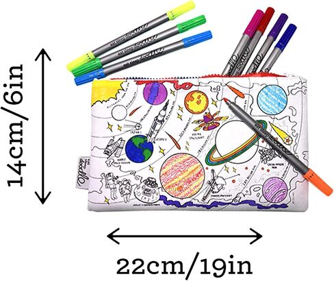 eatsleepdoodle Cars and Tractors Pencil Case for Kids w/ 10pk Washable Markers - 8.5x6in Coloring Pencil Pouch - Ultra Washable & Reusable Arts and Crafts for Kids in Kuwait