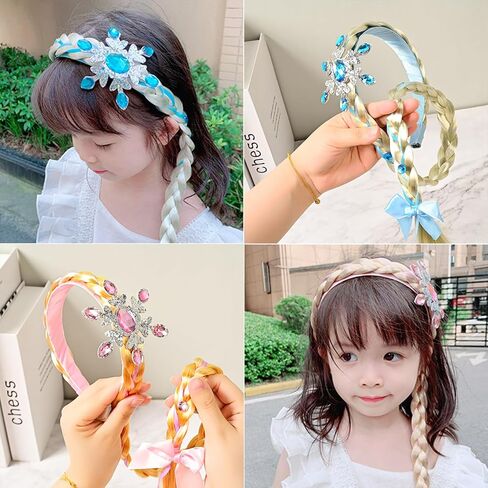 auwiyd 2 قطعة شعر مستعار طويل مضفر الأميرة عصابات الأميرة فستان الشعر المستعار هوب عيد ميلاد تأثيري حفلة الأميرة لتقوم بها بنفسك إكسسوارات الشعر in Kuwait