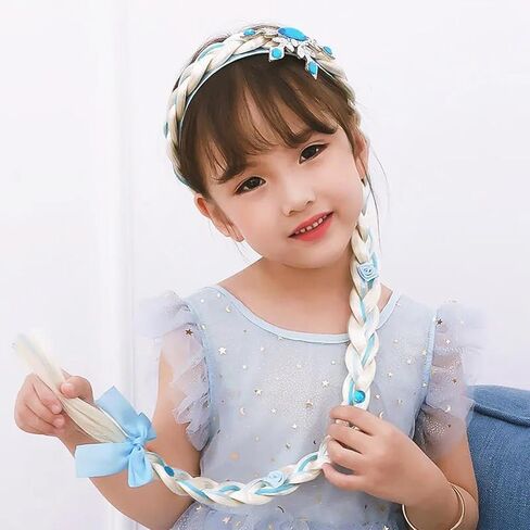 auwiyd 2 قطعة شعر مستعار طويل مضفر الأميرة عصابات الأميرة فستان الشعر المستعار هوب عيد ميلاد تأثيري حفلة الأميرة لتقوم بها بنفسك إكسسوارات الشعر in Kuwait