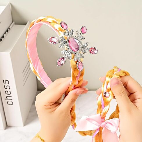 auwiyd 2 قطعة شعر مستعار طويل مضفر الأميرة عصابات الأميرة فستان الشعر المستعار هوب عيد ميلاد تأثيري حفلة الأميرة لتقوم بها بنفسك إكسسوارات الشعر in Kuwait