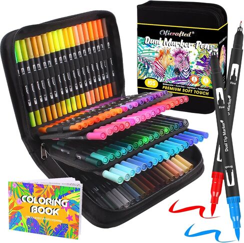 Brush Pens, 105 Colors Dual Tip Markers for Adult Coloring Books, Note Taking and Lettering in Kuwait