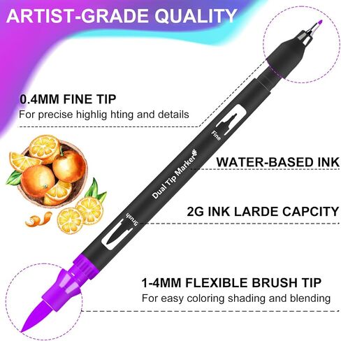 Brush Pens, 105 Colors Dual Tip Markers for Adult Coloring Books, Note Taking and Lettering in Kuwait