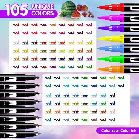 Brush Pens, 105 Colors Dual Tip Markers for Adult Coloring Books, Note Taking and Lettering in Kuwait