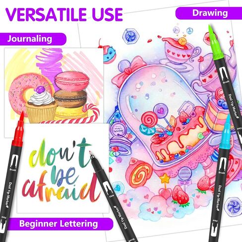 Brush Pens, 105 Colors Dual Tip Markers for Adult Coloring Books, Note Taking and Lettering in Kuwait