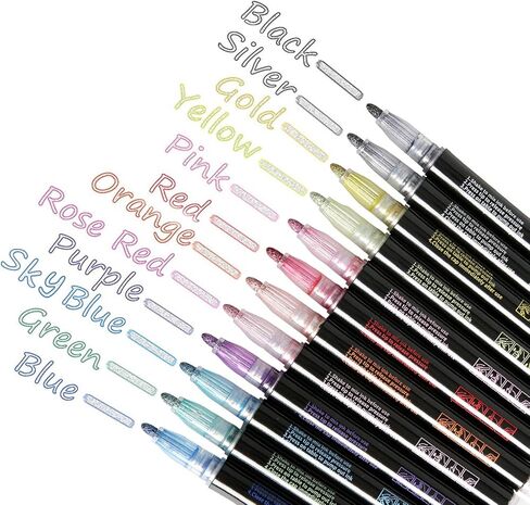 أقلام تحديد معدنية ذاتية الخط، 12 قلم رسم مخطط مزدوج بخط مزدوج لوضع الرسم وبطاقات الهدايا in Kuwait