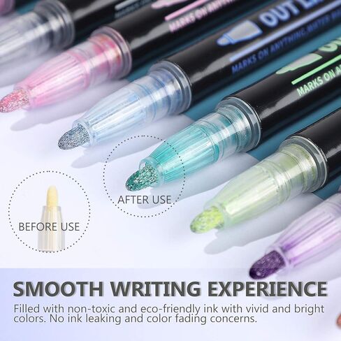 أقلام تحديد معدنية ذاتية الخط، 12 قلم رسم مخطط مزدوج بخط مزدوج لوضع الرسم وبطاقات الهدايا in Kuwait