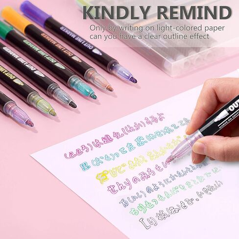 أقلام تحديد معدنية ذاتية الخط، 12 قلم رسم مخطط مزدوج بخط مزدوج لوضع الرسم وبطاقات الهدايا in Kuwait