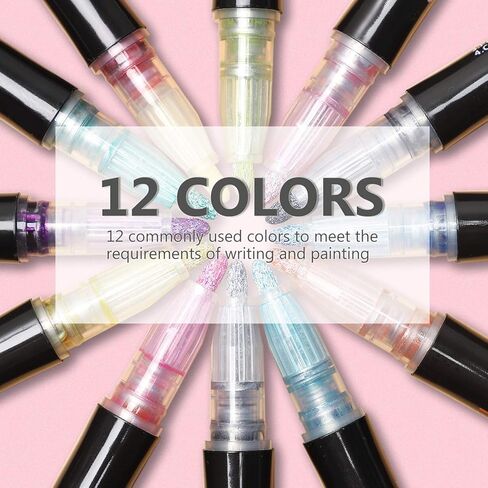 أقلام تحديد معدنية ذاتية الخط، 12 قلم رسم مخطط مزدوج بخط مزدوج لوضع الرسم وبطاقات الهدايا in Kuwait