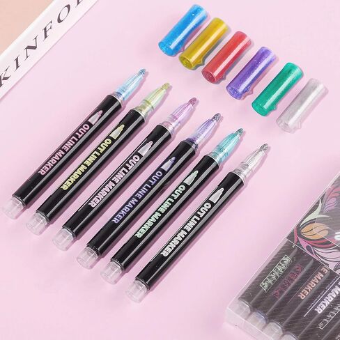 أقلام تحديد معدنية ذاتية الخط، 12 قلم رسم مخطط مزدوج بخط مزدوج لوضع الرسم وبطاقات الهدايا in Kuwait