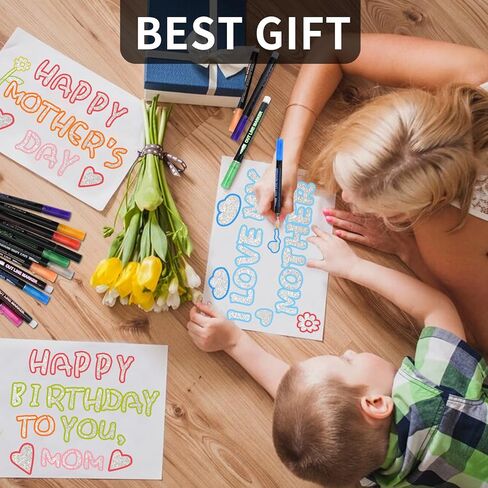 علامات لامعة لأقلام الرسم التخطيطي - 24 قلم تحديد رائع من اللوازم الفنية للفتيات من سن 8 إلى 12 عامًا، علامات مخططة لامعة معدنية مبهرة لصنع البطاقات الفنية، علامات مرحة بخط مزدوج فائقة التأرجح in Kuwait