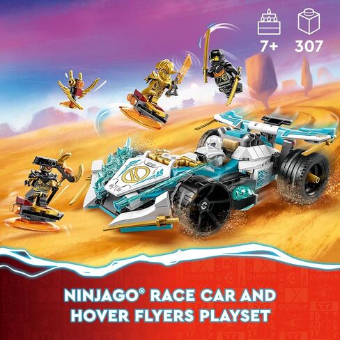 LEGO NINJAGO Zane’s Dragon Power Spinjitzu Race Car 71791 Building Toy Set, Features a Ninja Car, 2 Hover Flyers, Dragon Toy, and 4 Minifigures, Gift for Kids Aged 7+ in Saudi Arabia