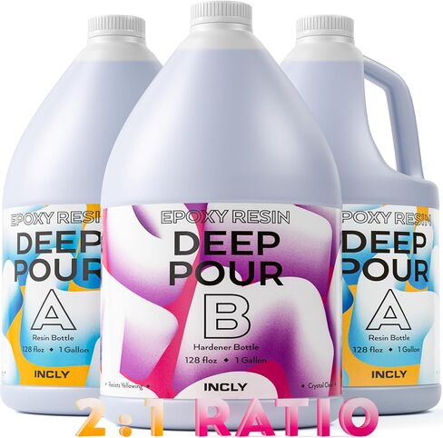 INCLY 0.75 Gallon Deep Pour Epoxy Resin Kit, High Gloss & Bubble Free 2 to 4 Inch Depth Resin Epoxy, Resin Supplies for Coating & Casting, Craft River Table, Wood Filler, Bar Top, Self Leveling 2:1 in Kuwait