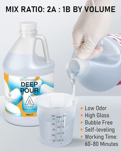 INCLY 0.75 Gallon Deep Pour Epoxy Resin Kit, High Gloss & Bubble Free 2 to 4 Inch Depth Resin Epoxy, Resin Supplies for Coating & Casting, Craft River Table, Wood Filler, Bar Top, Self Leveling 2:1 in Kuwait