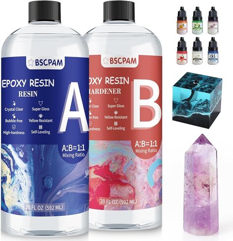 BSCPAM إيبوكسي الراتنج 16 أونصة - مجموعة راتنجات الإيبوكسي الشفاف - مزيج سهل بنسبة 1: 1 صب وطلاء للحرف الفنية DIY والمجوهرات وقالب الراتنج - التسوية الذاتية، بدون اصفرار وخالية من الفقاعات in Kuwait